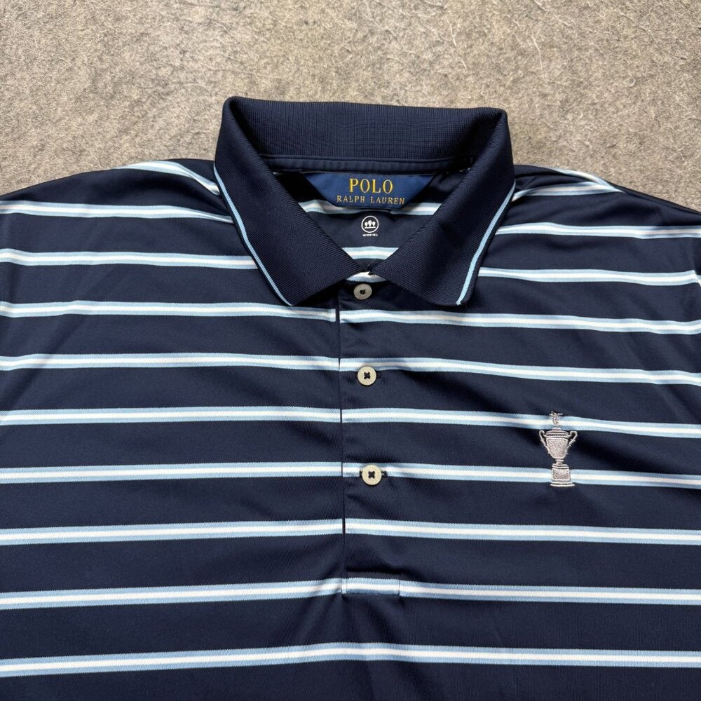 Polo Ralph Lauren Polo Shirt Men L Blue Striped Performance US Open Torrey Pines